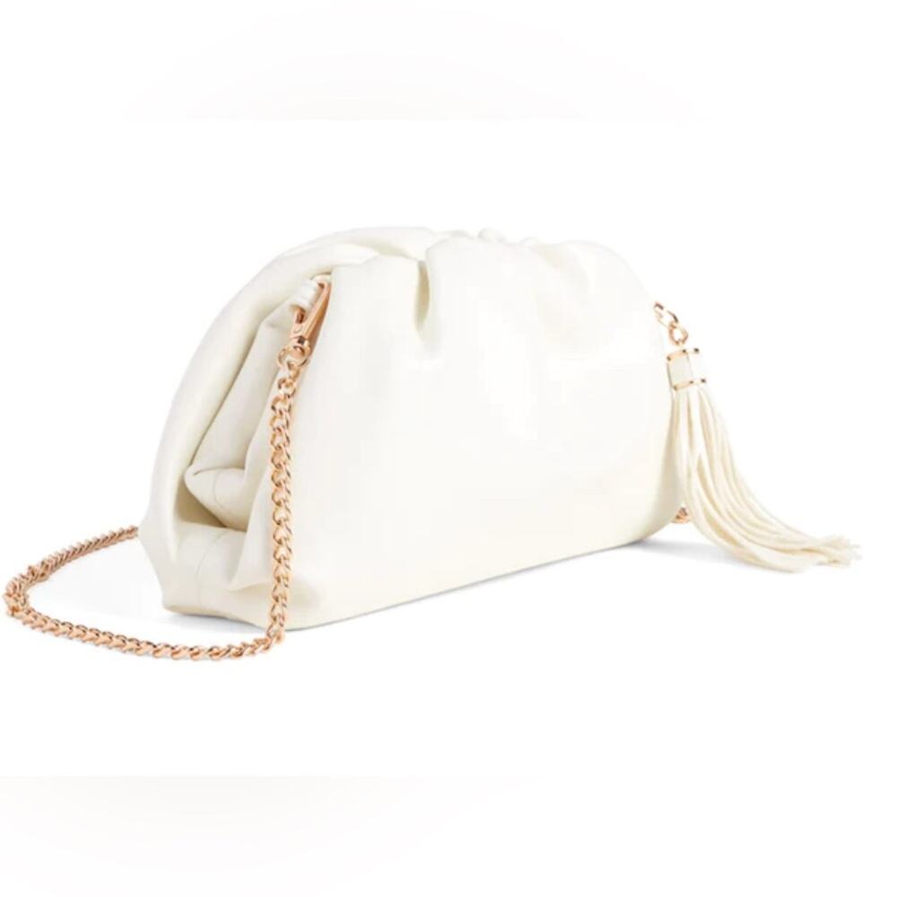 UNDERSTATED LEATHER Crescent Clutch White and Gold‎ Vegan Leather